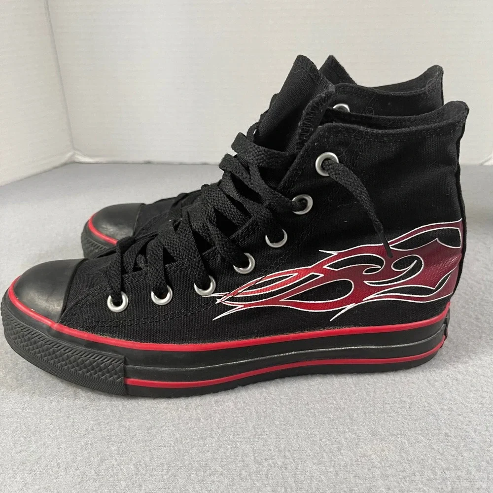 Converse Chuck‎ Taylor All Star High Top Black Red Flame Shoes Mens 5 Womens 7